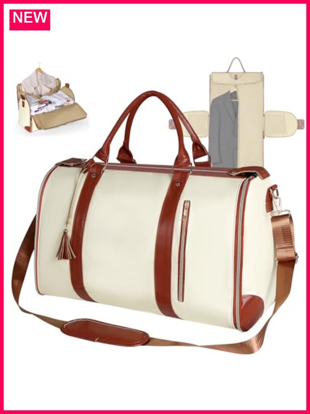 2-in-1 Convertible Garment Bag for Travel with Waterproof Shoe Pouch, PU Leather